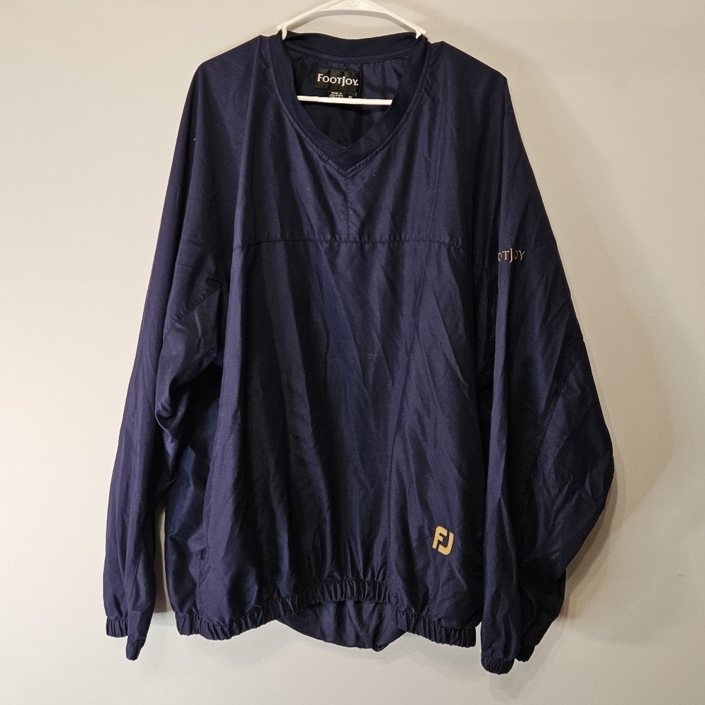Footjoy FJ Pullover Windreaker Mens XL Solid Navy Blue V Neck Jacket Golf - Picture 1 of 7